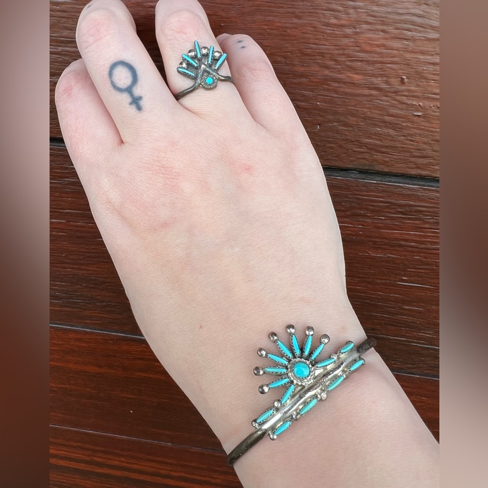 Vintage Zuni Turquoise Cuff and Ring Set
